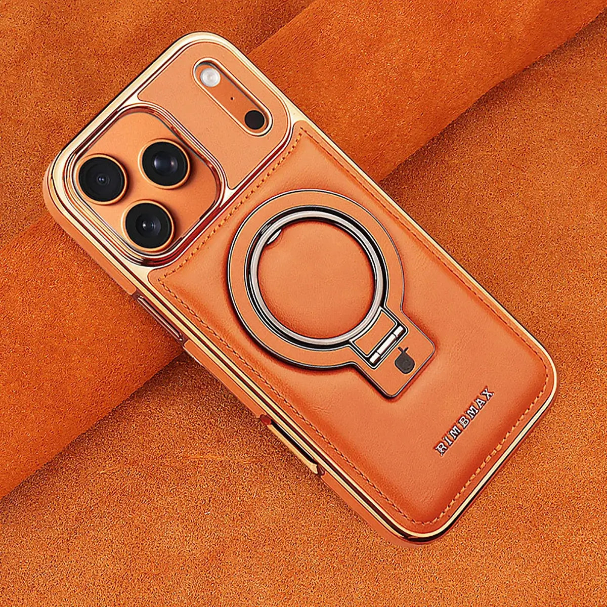 Buy Luxury Leather Invisible Stand for iPhone Case, Transmitg Magnetic Phone Case for iPhone Built-in Invisible Stand - PHOEBE at Caseles-iPhone 17 Pro Max, Phoebe-Gold
