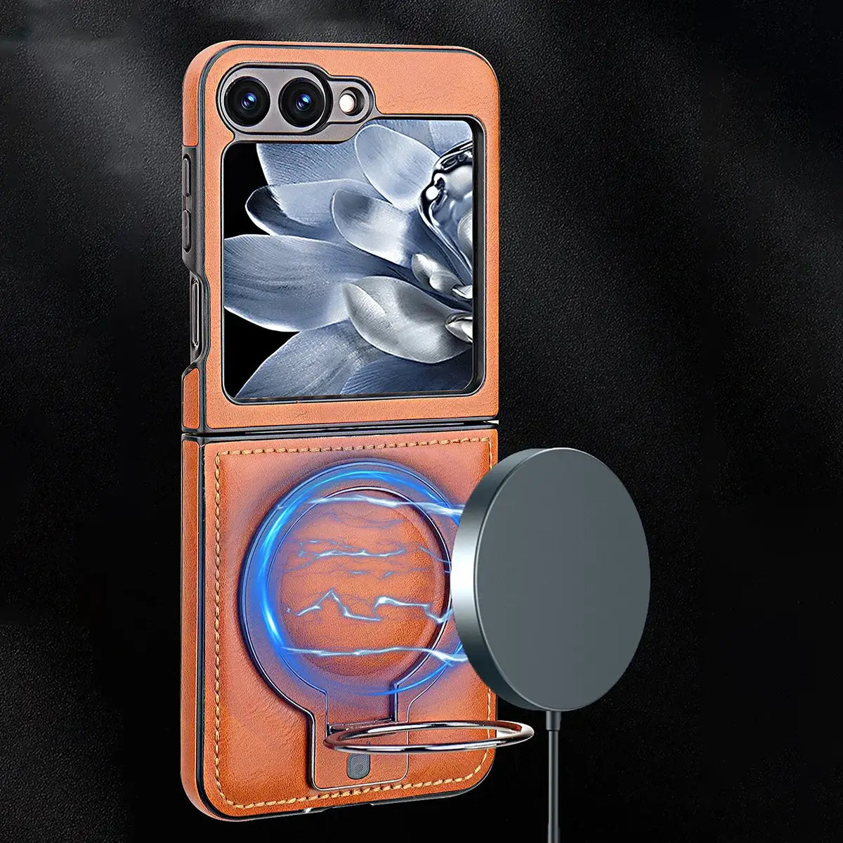 Buy Luxury Leather Magnetic Case for Samsung Z Series, Built-in Invisible Stand, Premium Phone Cover - PHONEX at Caseles-Samsung Galaxy Z Flip 7, Bronze