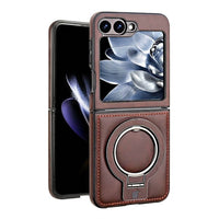 Buy Luxury Leather Magnetic Case for Samsung Z Series, Built-in Invisible Stand, Premium Phone Cover - PHONEX at Caseles-Samsung Galaxy Z Flip 7, Brown