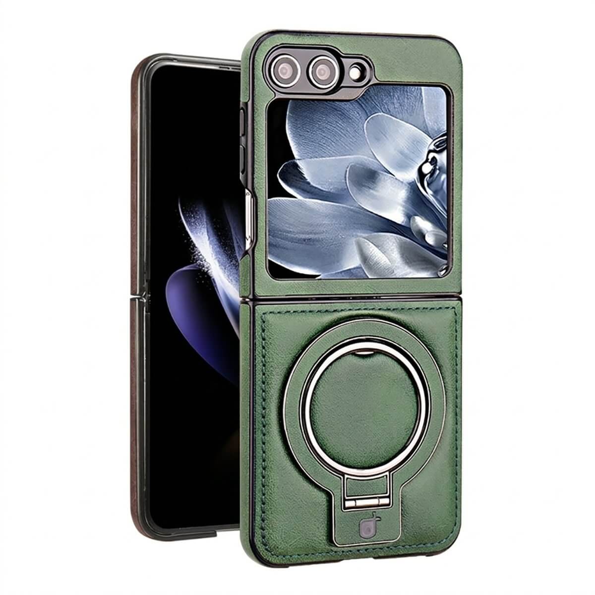 Buy Luxury Leather Magnetic Case for Samsung Z Series, Built-in Invisible Stand, Premium Phone Cover - PHONEX at Caseles-Samsung Galaxy Z Flip 7, Green