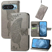Buy Wallet Case for Google Pixel, Leather Flip Cover with Card Slots, Wrist Strap, Butterfly Embossed Design, Stand Feature for Women - Piper at Caseles-Google Pixel 10 Pro XL, Gray