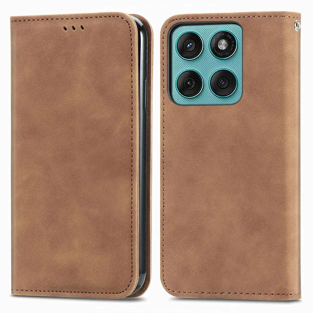 Buy Skin Touch Leather Wallet Case with Magnetic Closure, Slim Card Holder Flip Cover with Foldable Kickstand, Shockproof Protective Phone Case - Rhodes at Caseles-Motorola Edge Plus (2026), Bronze