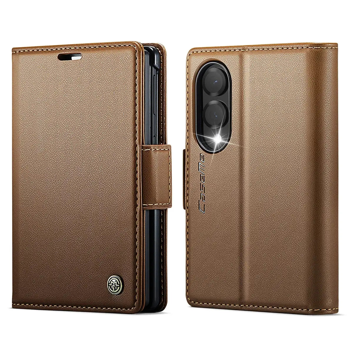 Buy Premium PU Leather Wallet Case with RFID Blocking, Secure Magnetic Closure, Card Slots & Multi-Angle Kickstand - ROAN at Caseles-Samsung Galaxy Z Fold 8, Brown
