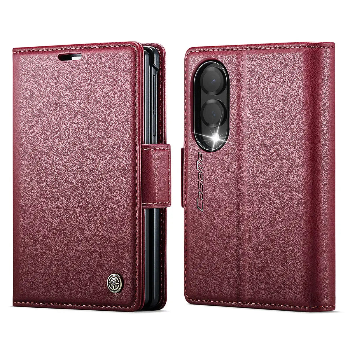 Buy Premium PU Leather Wallet Case with RFID Blocking, Secure Magnetic Closure, Card Slots & Multi-Angle Kickstand - ROAN at Caseles-Samsung Galaxy Z Fold 8, Red