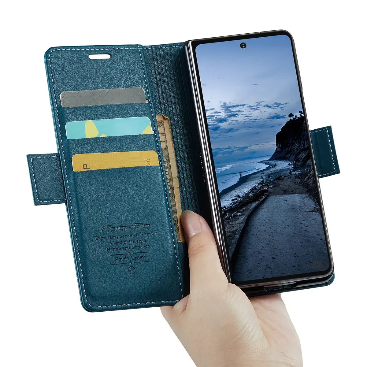 Buy Premium PU Leather Wallet Case with RFID Blocking, Secure Magnetic Closure, Card Slots & Multi-Angle Kickstand - ROAN at Caseles-Samsung Galaxy Z Fold 8 Ultra, Black