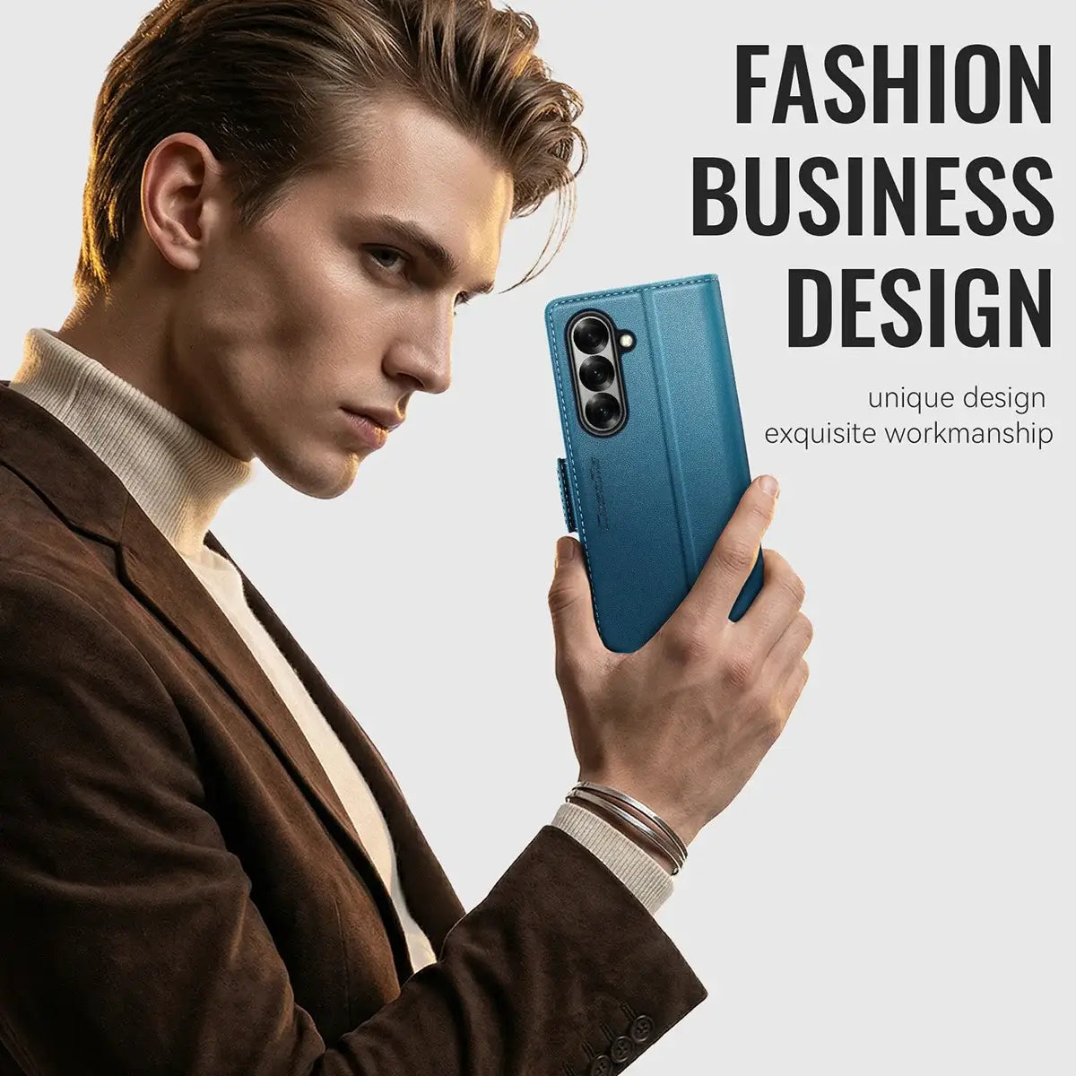 Buy Premium PU Leather Wallet Case with RFID Blocking, Secure Magnetic Closure, Card Slots & Multi-Angle Kickstand - ROAN at Caseles-Samsung Galaxy Z Fold 8 Ultra, Black