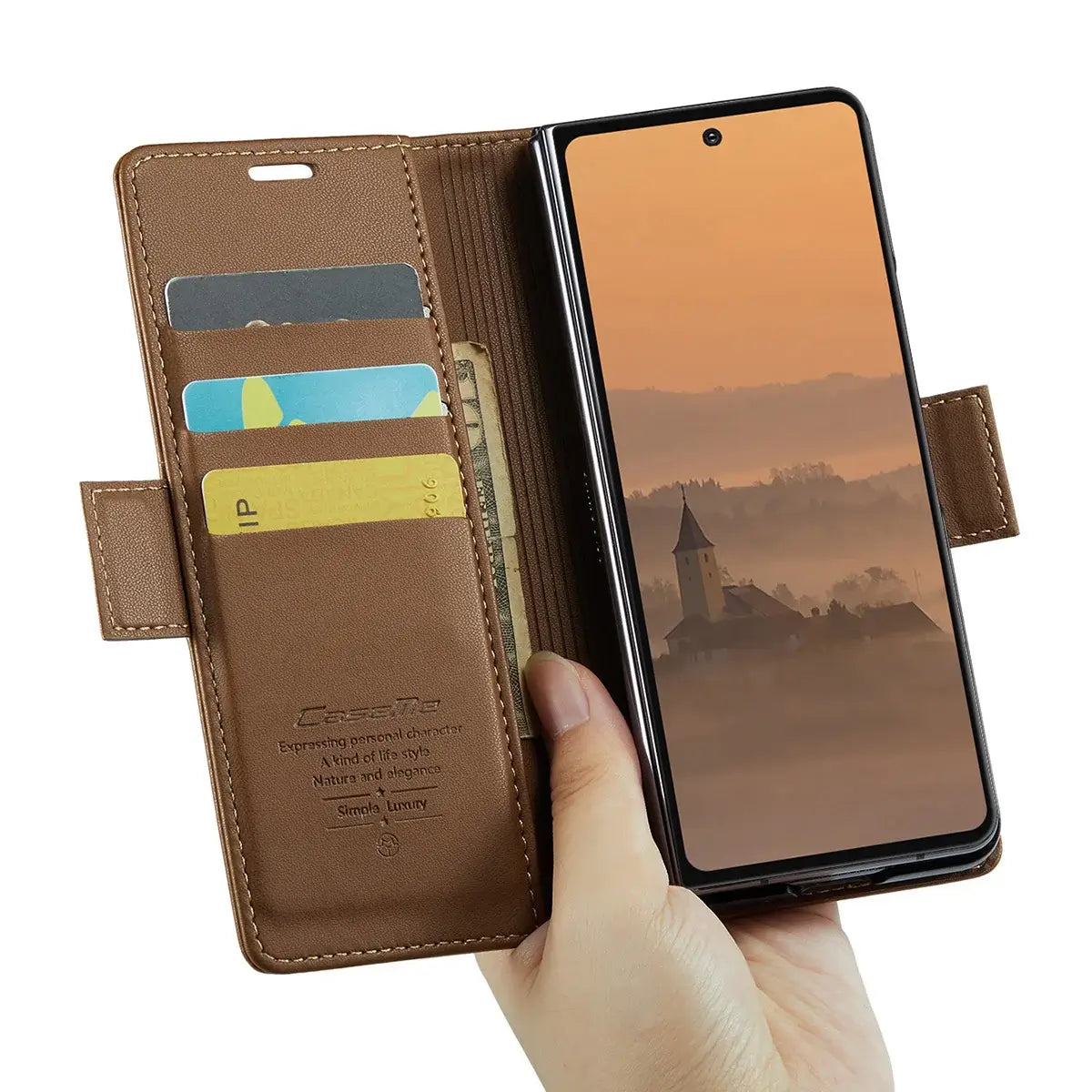 Buy Premium PU Leather Wallet Case with RFID Blocking, Secure Magnetic Closure, Card Slots & Multi-Angle Kickstand - ROAN at Caseles-Samsung Galaxy Z Fold 8 Ultra, Black