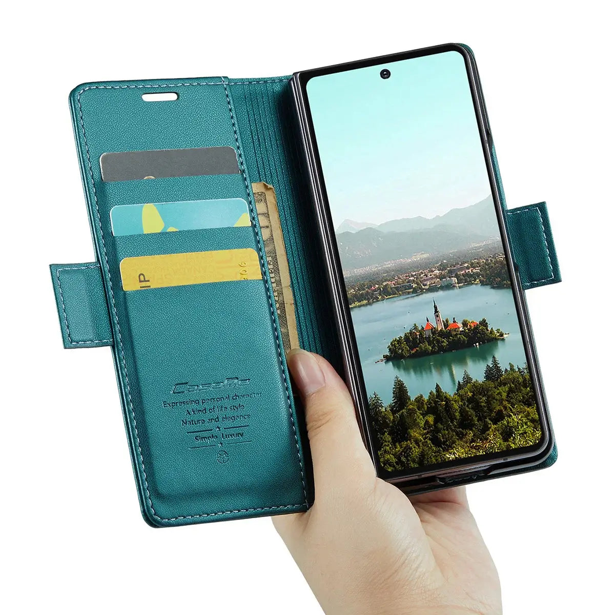 Buy Premium PU Leather Wallet Case with RFID Blocking, Secure Magnetic Closure, Card Slots & Multi-Angle Kickstand - ROAN at Caseles-Samsung Galaxy Z Fold 8 Ultra, Black