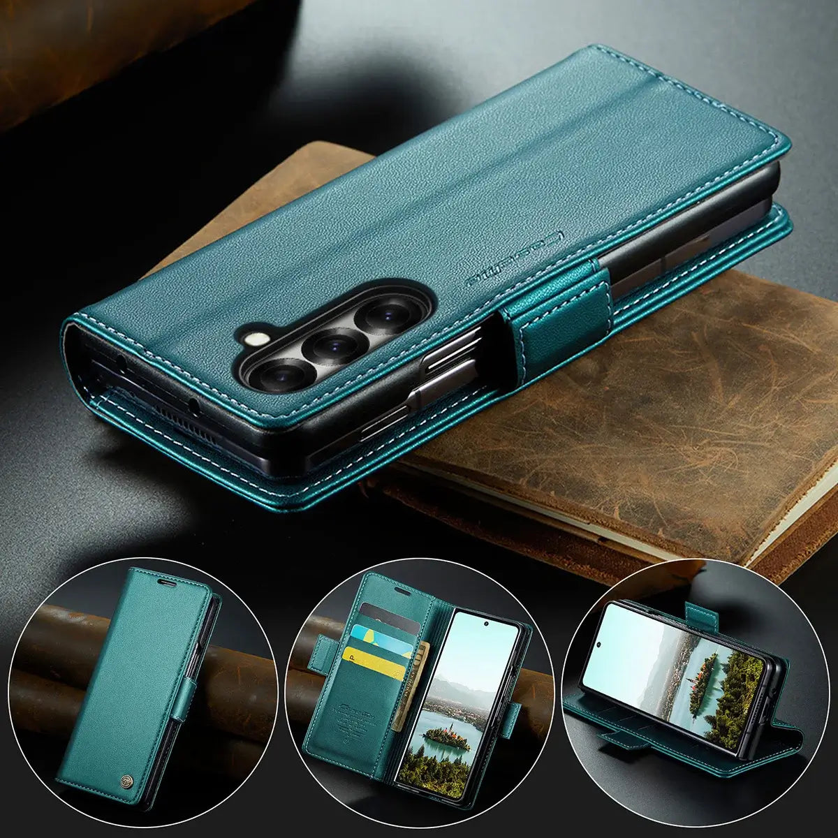 Buy Premium PU Leather Wallet Case with RFID Blocking, Secure Magnetic Closure, Card Slots & Multi-Angle Kickstand - ROAN at Caseles-Samsung Galaxy Z Fold 8 Ultra, Black