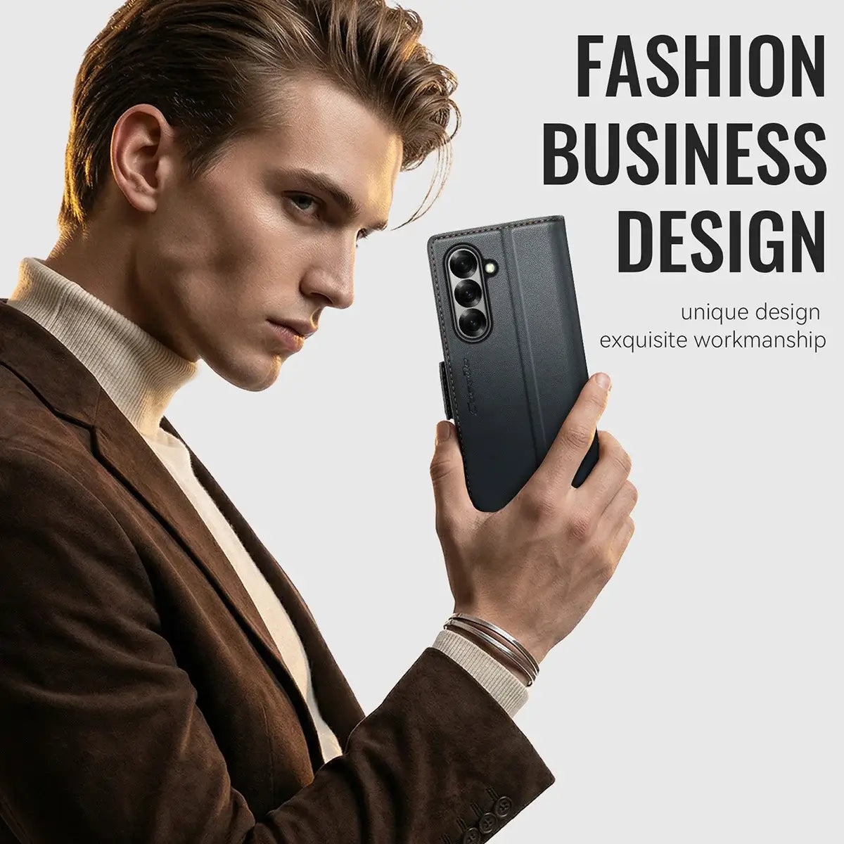 Buy Premium PU Leather Wallet Case with RFID Blocking, Secure Magnetic Closure, Card Slots & Multi-Angle Kickstand - ROAN at Caseles-Samsung Galaxy Z Fold 8 Ultra, Black