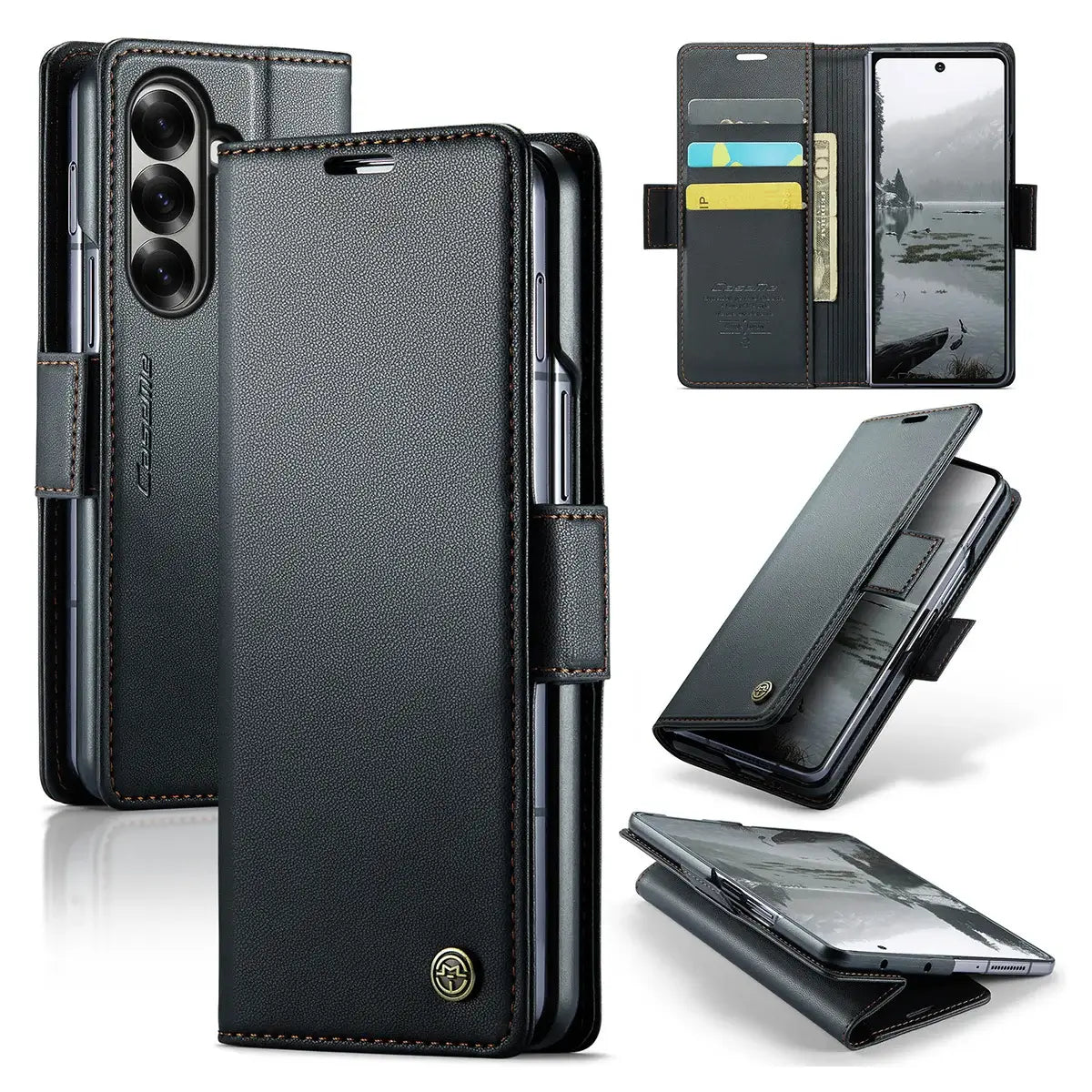 Buy Premium PU Leather Wallet Case with RFID Blocking, Secure Magnetic Closure, Card Slots & Multi-Angle Kickstand - ROAN at Caseles-Samsung Galaxy Z Fold 8 Ultra, Black