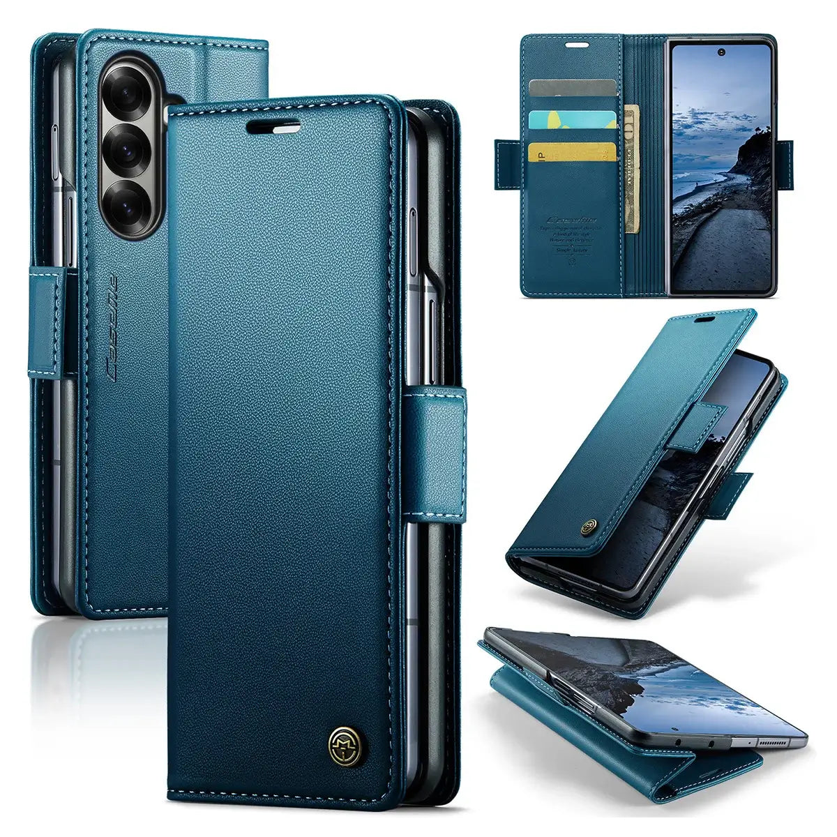 Buy Premium PU Leather Wallet Case with RFID Blocking, Secure Magnetic Closure, Card Slots & Multi-Angle Kickstand - ROAN at Caseles-Samsung Galaxy Z Fold 8 Ultra, Blue