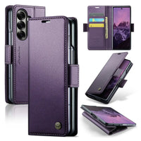 Buy Premium PU Leather Wallet Case with RFID Blocking, Secure Magnetic Closure, Card Slots & Multi-Angle Kickstand - ROAN at Caseles-Samsung Galaxy Z Fold 8 Ultra, Purple