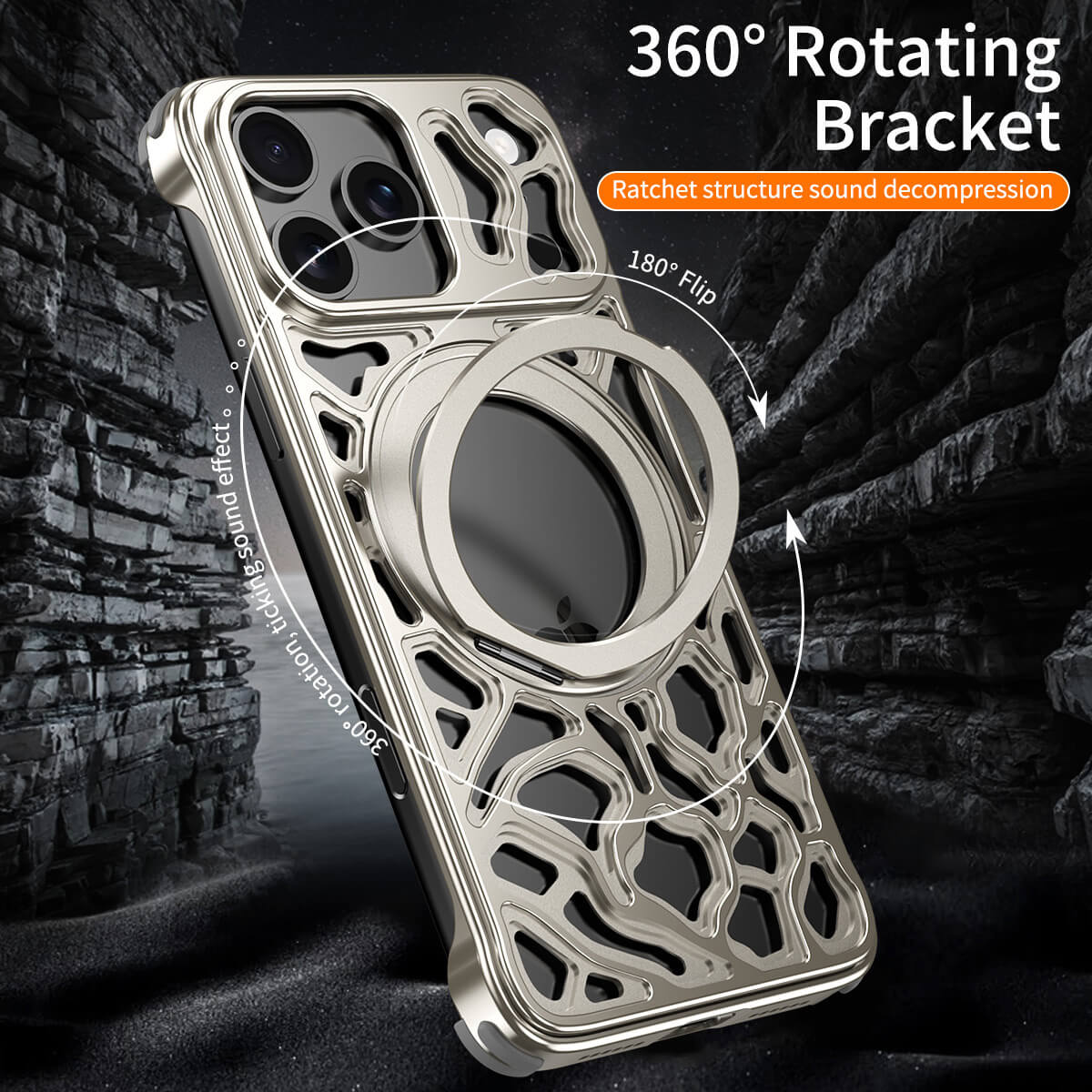 Buy Aluminum Metal Frameless Design Bumper Phone Case for iPhone with Rotatable Ring Holder Magnetic Kickstand Cover - ZEE at Caseles-iPhone 17 Pro Max, Black