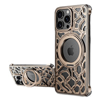 Buy Aluminum Metal Frameless Design Bumper Phone Case for iPhone with Rotatable Ring Holder Magnetic Kickstand Cover - ZEE at Caseles-iPhone 17 Pro Max, Gold