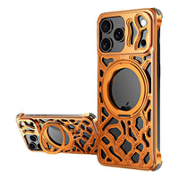 Buy Aluminum Metal Frameless Design Bumper Phone Case for iPhone with Rotatable Ring Holder Magnetic Kickstand Cover - ZEE at Caseles-iPhone 17 Pro Max, Orange
