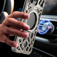 Buy Aluminum Metal Frameless Design Bumper Phone Case for iPhone with Rotatable Ring Holder Magnetic Kickstand Cover - ZEE at Caseles-iPhone 17 Pro Max, Black