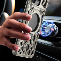 Buy Aluminum Metal Frameless Design Bumper Phone Case for iPhone with Rotatable Ring Holder Magnetic Kickstand Cover - ZEE at Caseles-iPhone 17 Pro Max, Black