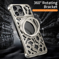 Buy Aluminum Metal Frameless Design Bumper Phone Case for iPhone with Rotatable Ring Holder Magnetic Kickstand Cover - ZEE at Caseles-iPhone 17 Pro Max, Black