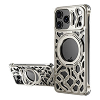 Buy Aluminum Metal Frameless Design Bumper Phone Case for iPhone with Rotatable Ring Holder Magnetic Kickstand Cover - ZEE at Caseles-iPhone 17 Pro Max, Silver