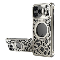 Buy Aluminum Metal Frameless Design Bumper Phone Case for iPhone with Rotatable Ring Holder Magnetic Kickstand Cover - ZEE at Caseles-iPhone 17 Pro Max, Silver