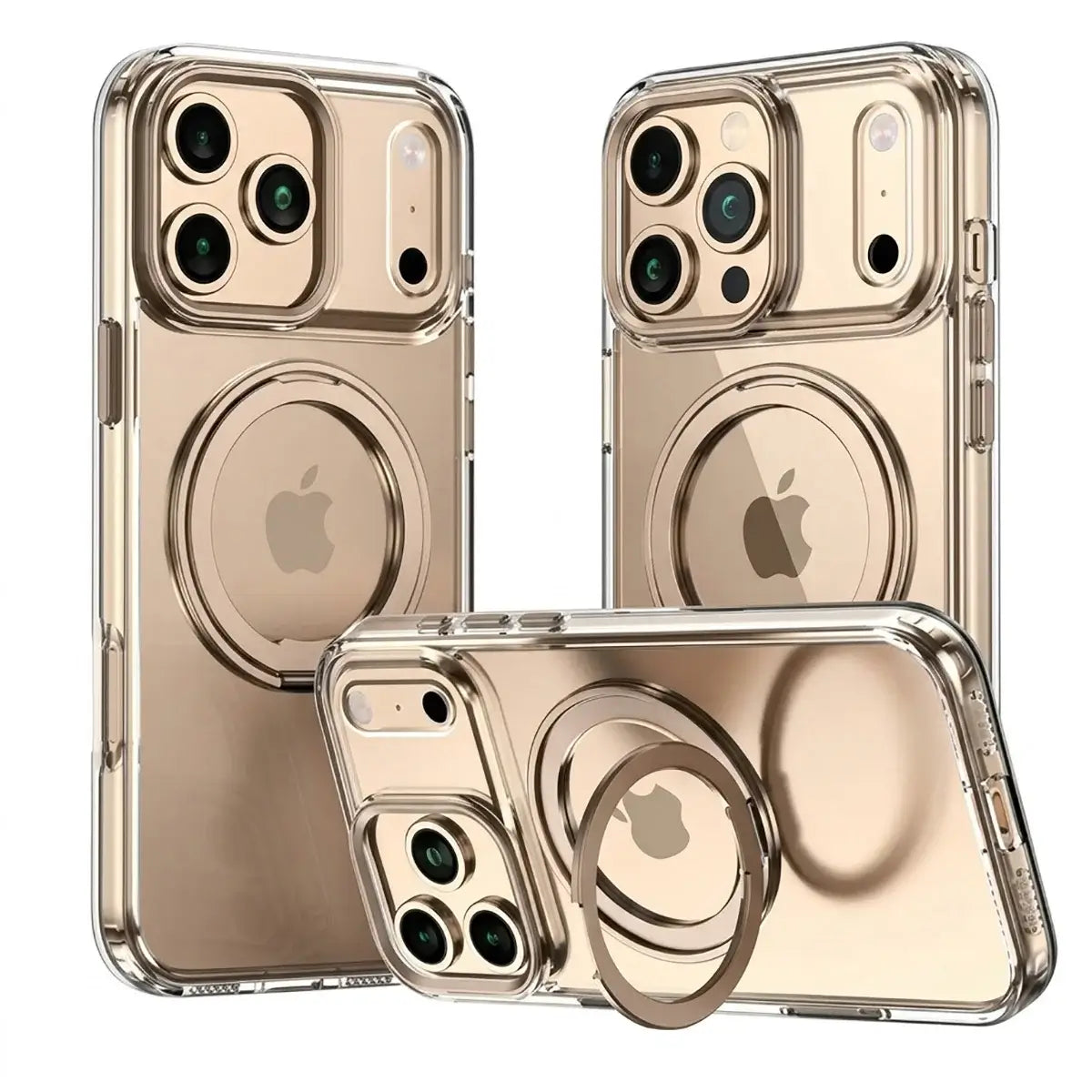 Buy 360° Rotatable Stand Ring Holder, Compatible with Magsafe, Magnetic Kickstand Shockproof Cover - ROMAN at Caseles-iPhone 17 Pro Max, Gold