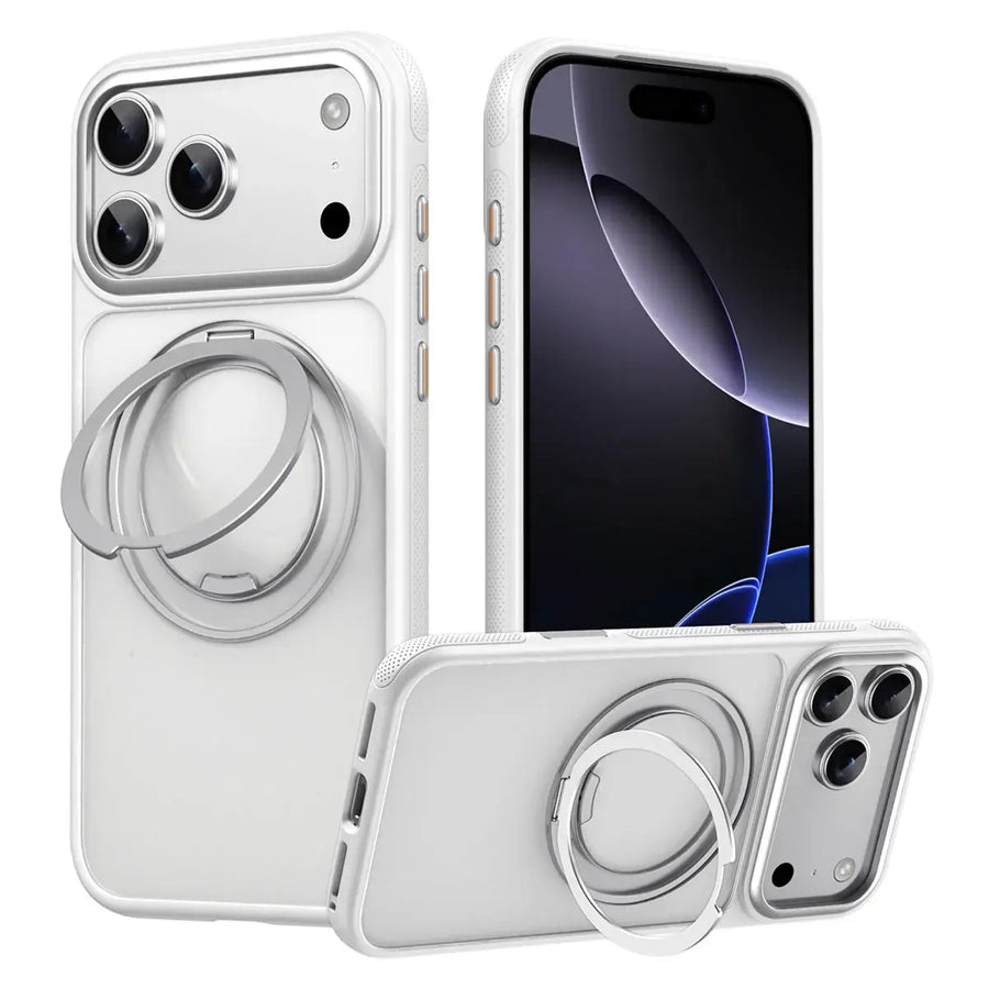 Buy 360° Rotatable Stand Ring Holder, Compatible with Magsafe, Magnetic Kickstand Shockproof Cover - ROMAN at Caseles-iPhone 17 Pro Max, Silver