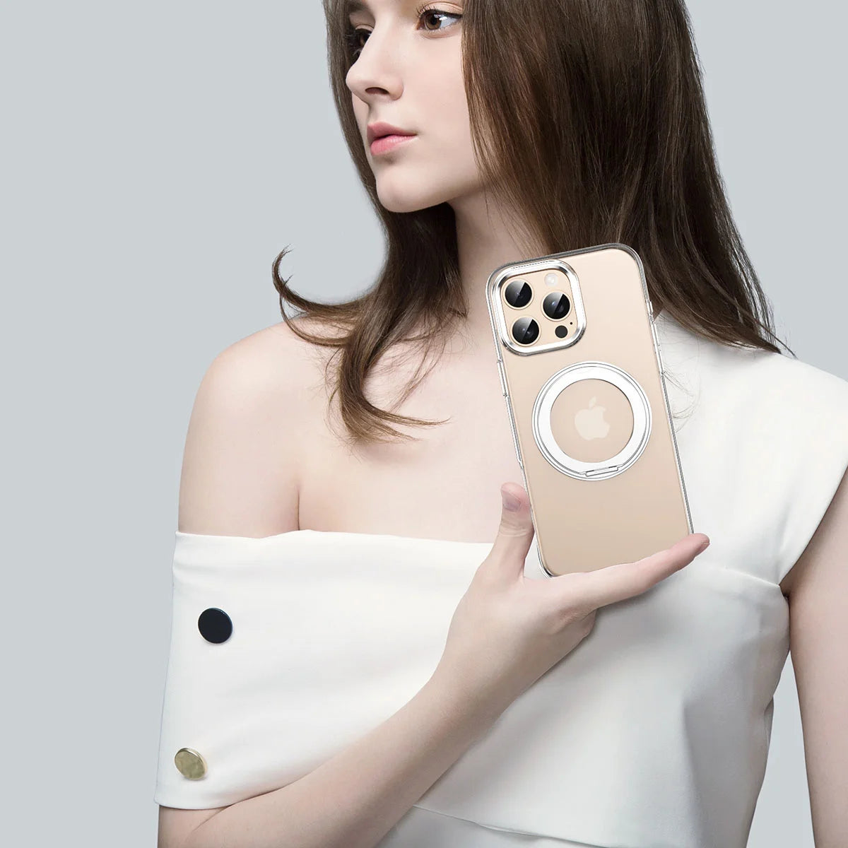 Buy 360° Rotatable Stand Ring Holder, Compatible with Magsafe, Magnetic Kickstand Shockproof Cover - ROMAN at Caseles-iPhone 17 Pro Max, Black