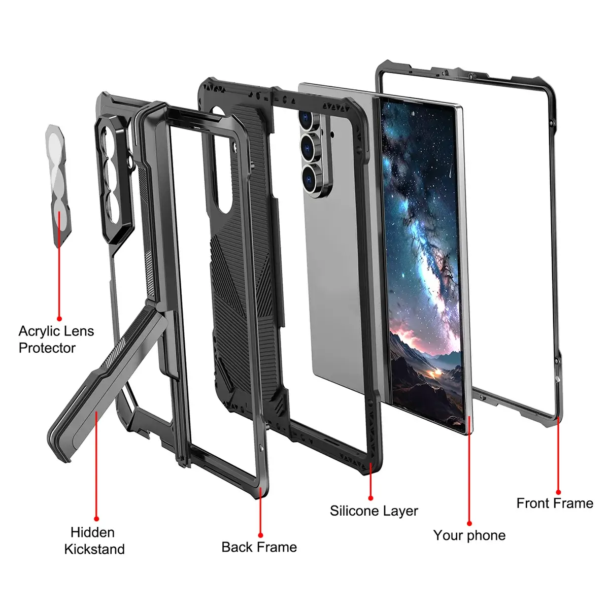 Buy Heavy-Duty Magnetic Case with Built-In PET Screen Protector, Hinge Guard & 18FT Drop Defense - ROOK at Caseles-Samsung Galaxy Z Fold 8 Ultra, Black