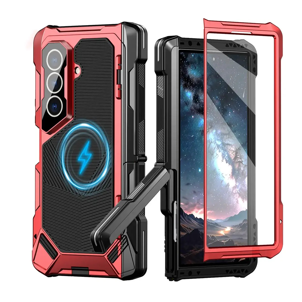 Buy Heavy-Duty Magnetic Case with Built-In PET Screen Protector, Hinge Guard & 18FT Drop Defense - ROOK at Caseles-Samsung Galaxy Z Fold 8 Ultra, Red