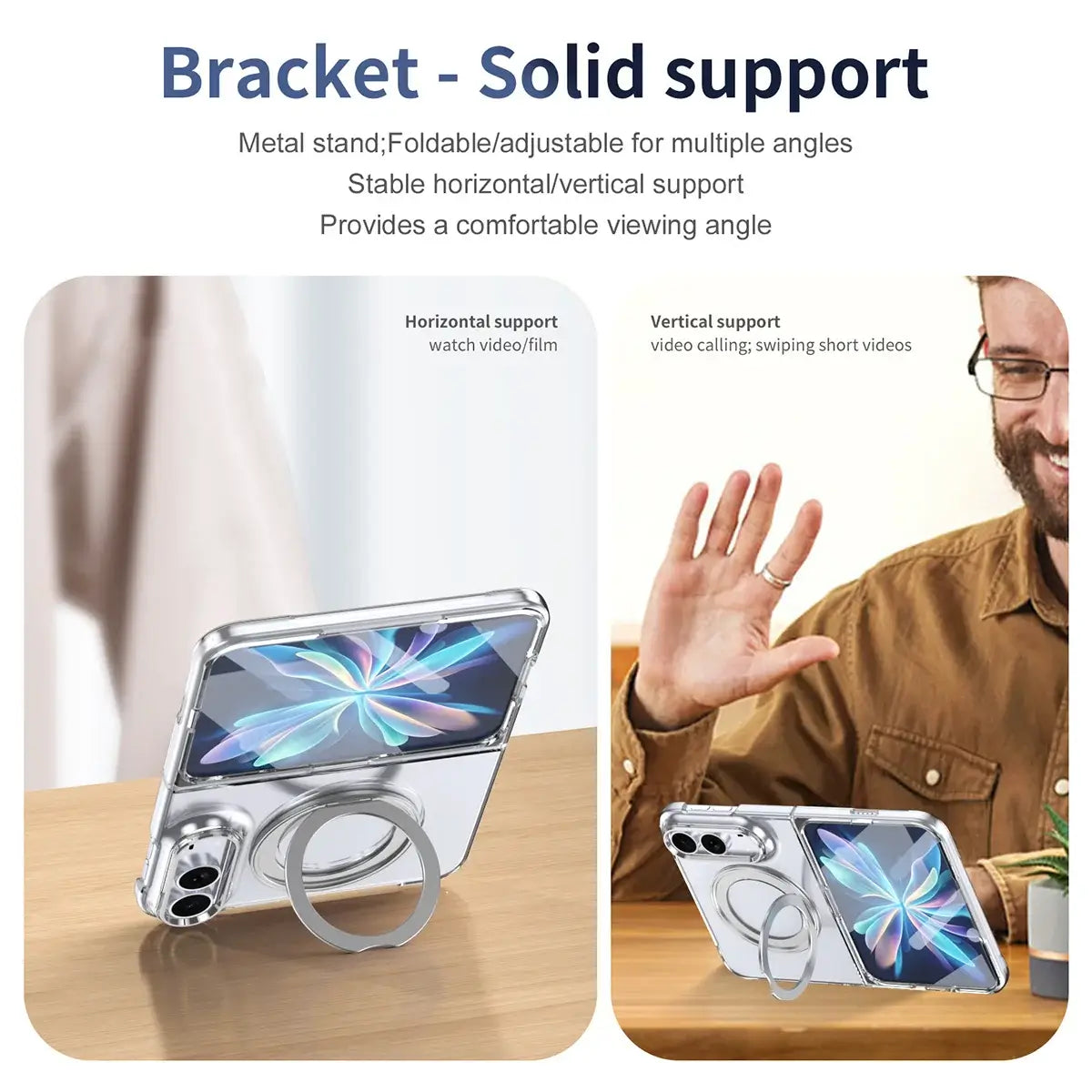 Buy Transparent Magnetic Case with 360° Metal Ring Stand, 1:1 Precise Camera Protection, Screen Protector & 12FT Drop Defense - REVON at Caseles-iPhone Duo, Black