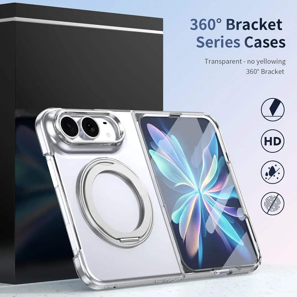 Buy Transparent Magnetic Case with 360° Metal Ring Stand, 1:1 Precise Camera Protection, Screen Protector & 12FT Drop Defense - REVON at Caseles-iPhone Duo, Black