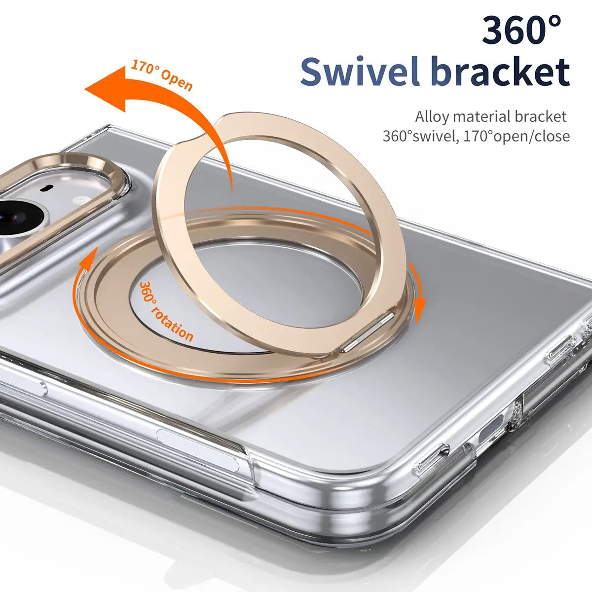 Buy Transparent Magnetic Case with 360° Metal Ring Stand, 1:1 Precise Camera Protection, Screen Protector & 12FT Drop Defense - REVON at Caseles-iPhone Duo, Black
