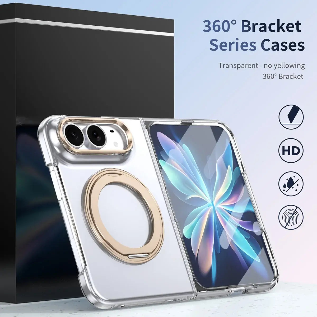 Buy Transparent Magnetic Case with 360° Metal Ring Stand, 1:1 Precise Camera Protection, Screen Protector & 12FT Drop Defense - REVON at Caseles-iPhone Duo, Black