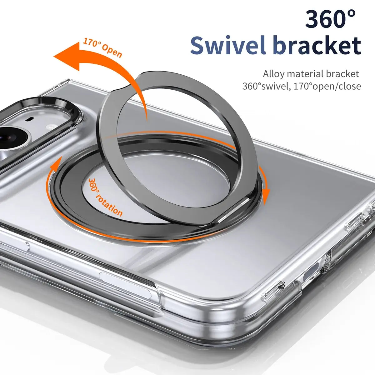 Buy Transparent Magnetic Case with 360° Metal Ring Stand, 1:1 Precise Camera Protection, Screen Protector & 12FT Drop Defense - REVON at Caseles-iPhone Duo, Black