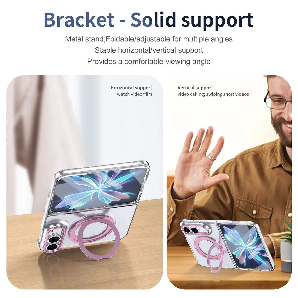 Buy Transparent Magnetic Case with 360° Metal Ring Stand, 1:1 Precise Camera Protection, Screen Protector & 12FT Drop Defense - REVON at Caseles-iPhone Duo, Black