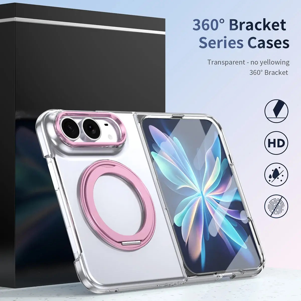 Buy Transparent Magnetic Case with 360° Metal Ring Stand, 1:1 Precise Camera Protection, Screen Protector & 12FT Drop Defense - REVON at Caseles-iPhone Duo, Black