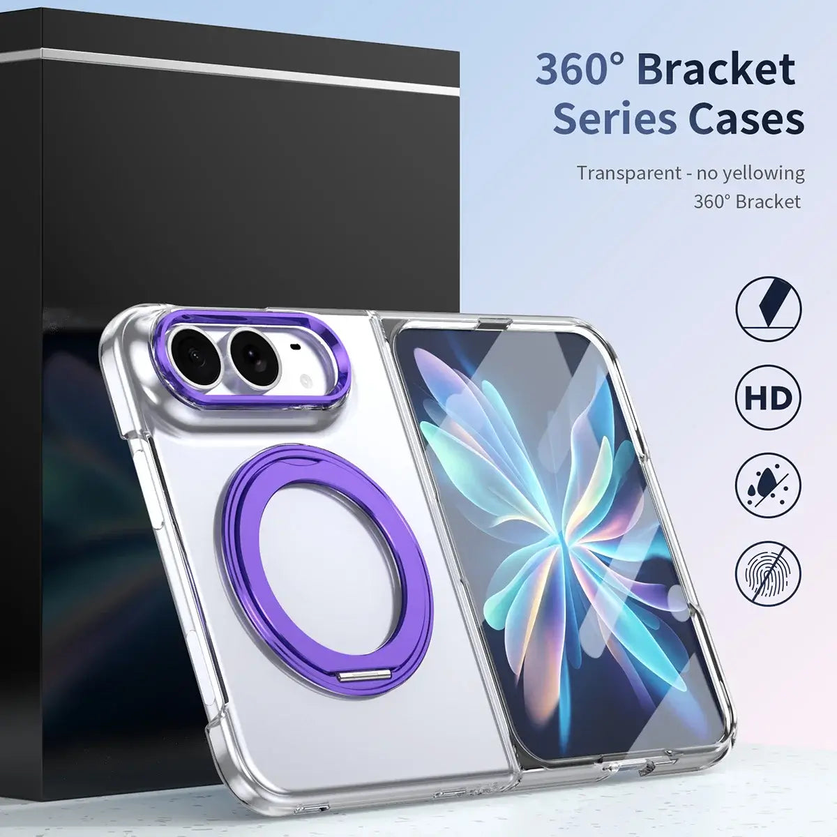 Buy Transparent Magnetic Case with 360° Metal Ring Stand, 1:1 Precise Camera Protection, Screen Protector & 12FT Drop Defense - REVON at Caseles-iPhone Duo, Black