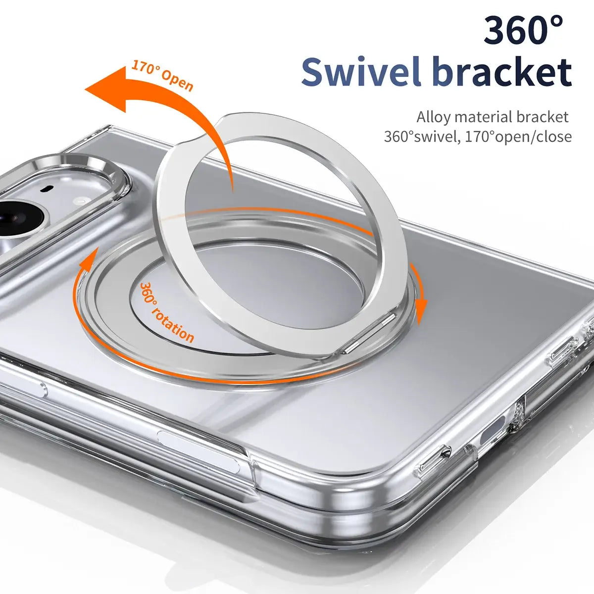 Buy Transparent Magnetic Case with 360° Metal Ring Stand, 1:1 Precise Camera Protection, Screen Protector & 12FT Drop Defense - REVON at Caseles-iPhone Duo, Black