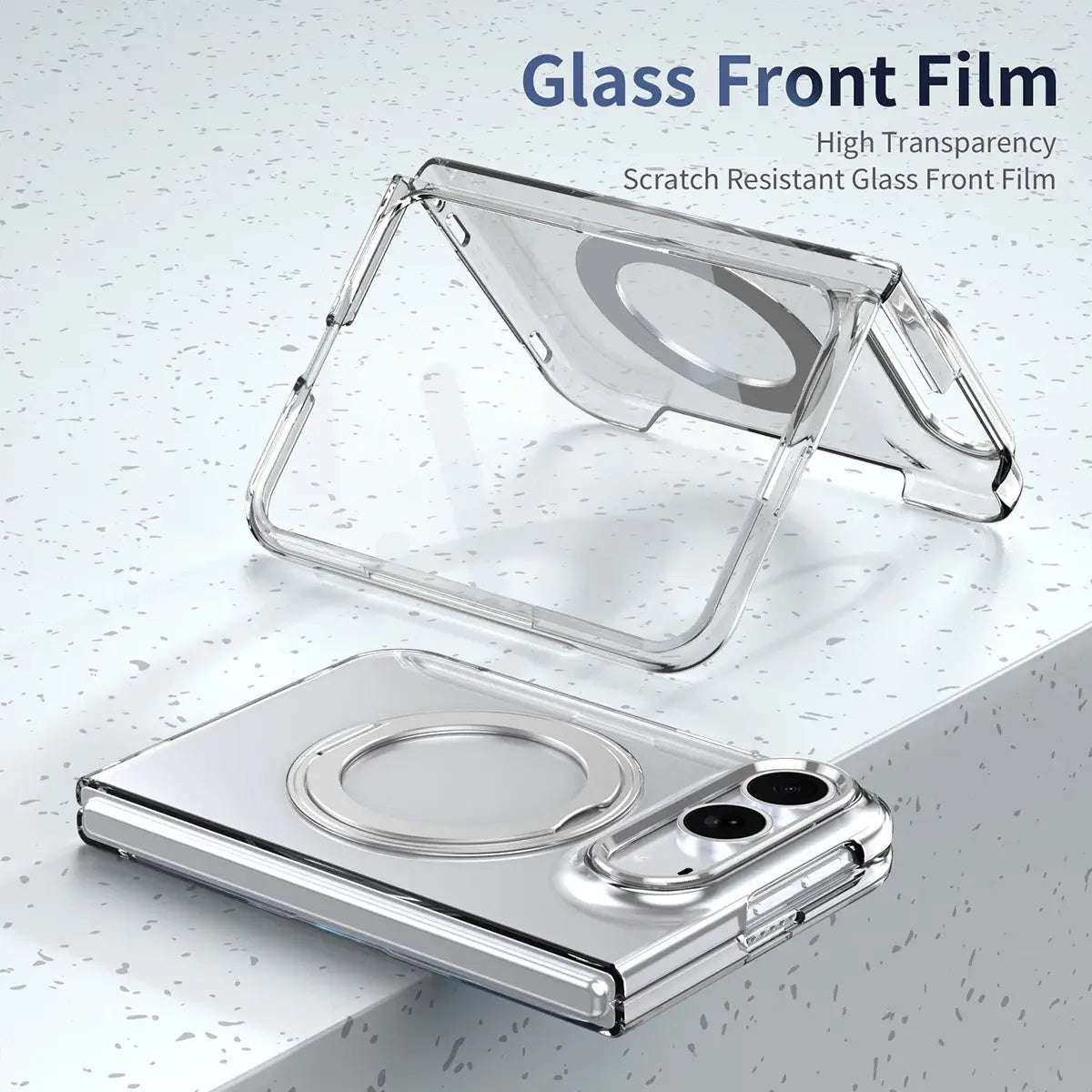 Buy Transparent Magnetic Case with 360° Metal Ring Stand, 1:1 Precise Camera Protection, Screen Protector & 12FT Drop Defense - REVON at Caseles-iPhone Duo, Black