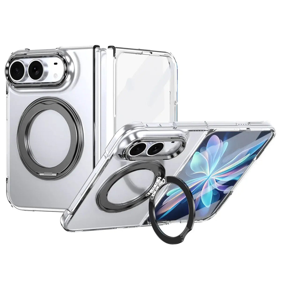 Buy Transparent Magnetic Case with 360° Metal Ring Stand, 1:1 Precise Camera Protection, Screen Protector & 12FT Drop Defense - REVON at Caseles-iPhone Duo, Black