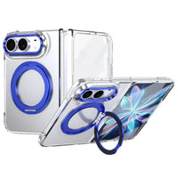 Buy Transparent Magnetic Case with 360° Metal Ring Stand, 1:1 Precise Camera Protection, Screen Protector & 12FT Drop Defense - REVON at Caseles-iPhone Duo, Blue