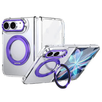 Buy Transparent Magnetic Case with 360° Metal Ring Stand, 1:1 Precise Camera Protection, Screen Protector & 12FT Drop Defense - REVON at Caseles-iPhone Duo, Purple