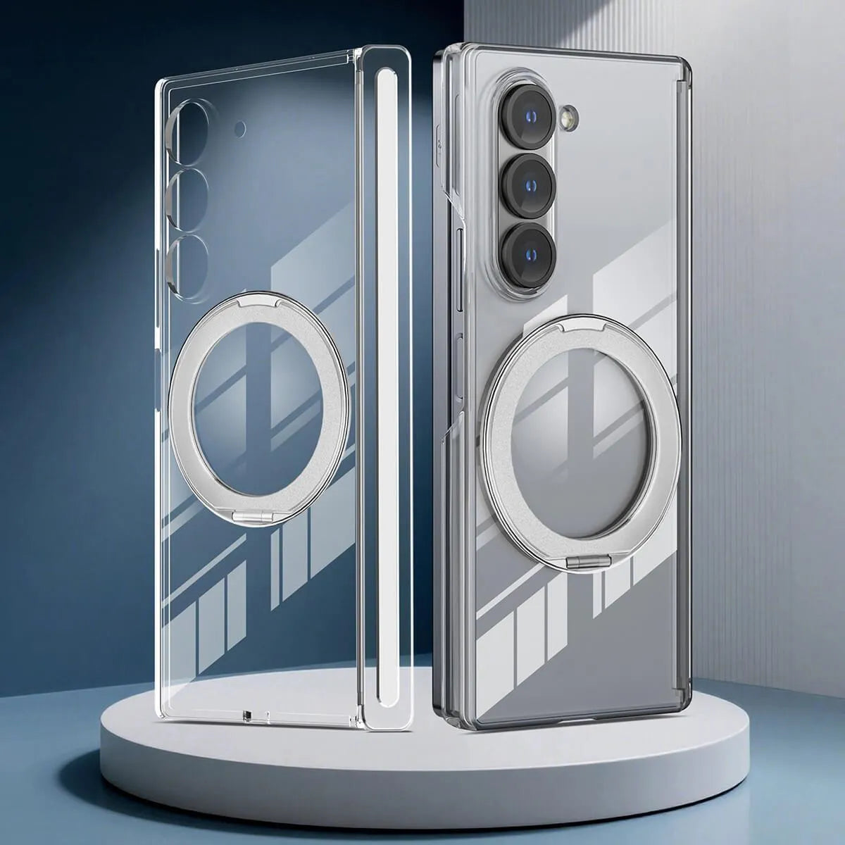 Buy Caseles Z Fold 7, Z Flip 7 360° Rotatable Stand Ring Holder, Compatible with Magsafe, Magnetic Kickstand Shockproof Cover - ROWEN at Caseles-Samsung Galaxy Z Fold 7, Silver