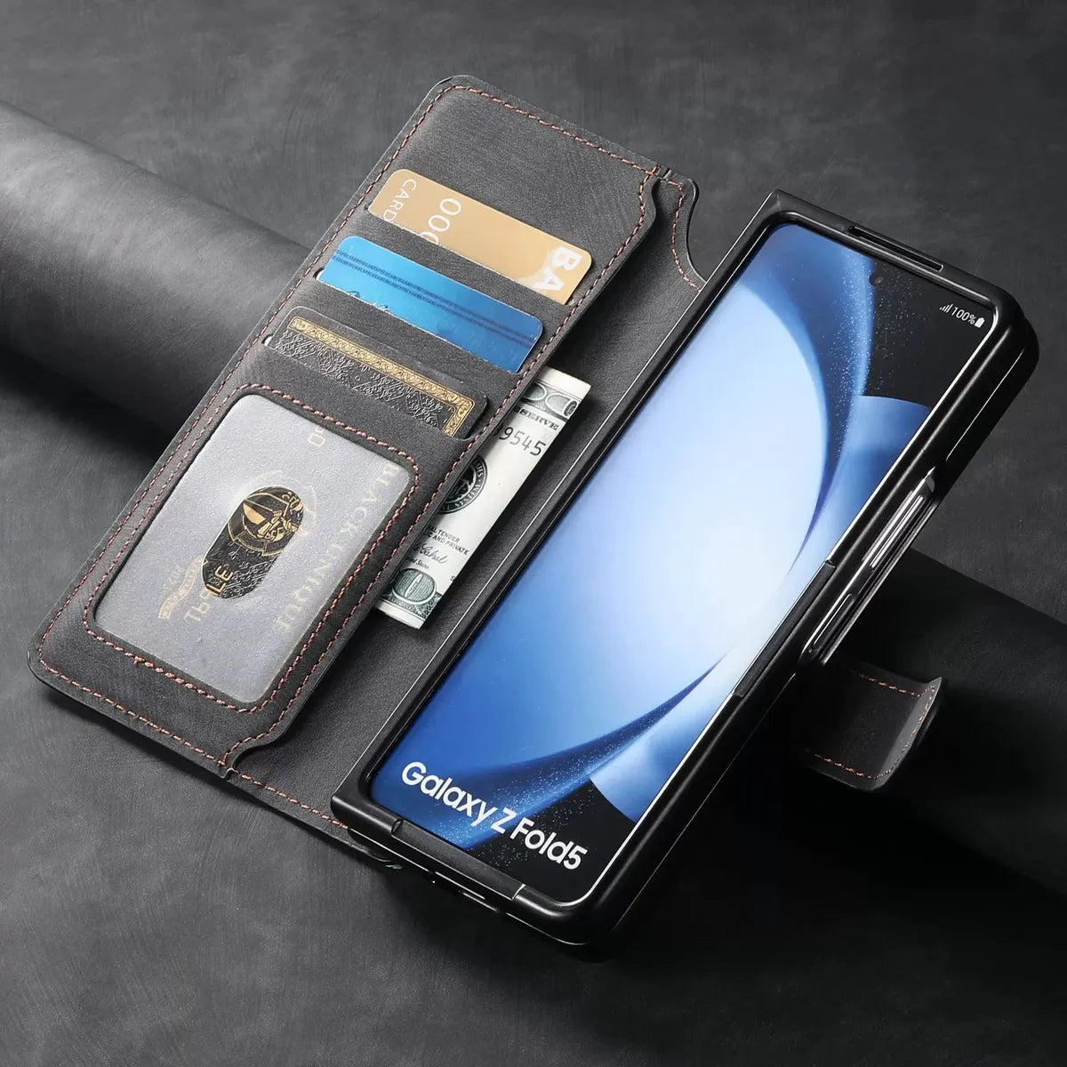 Buy Retro Magnetic Wallet Case, Support Magsafe, Detachable 2in1 Folio Flip Cover, with Card Slots - Ryder at Caseles-Samsung Galaxy Z Fold 7, Black