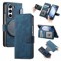 Buy Retro Magnetic Wallet Case, Support Magsafe, Detachable 2in1 Folio Flip Cover, with Card Slots - Ryder at Caseles-Samsung Galaxy Z Fold 7, Blue