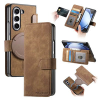 Buy Retro Magnetic Wallet Case, Support Magsafe, Detachable 2in1 Folio Flip Cover, with Card Slots - Ryder at Caseles-Samsung Galaxy Z Fold 7, Brown