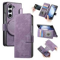 Buy Retro Magnetic Wallet Case, Support Magsafe, Detachable 2in1 Folio Flip Cover, with Card Slots - Ryder at Caseles-Samsung Galaxy Z Fold 7, Purple