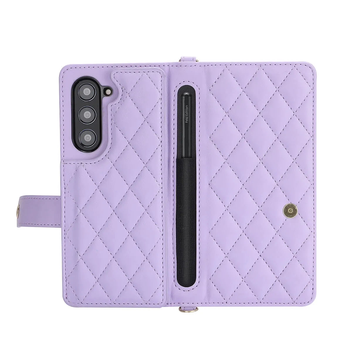 Buy Luxury Grid Leather Wallet Case for Samsung Z Fold with S Pen Holder & Crossbody Strap, SADIE at Caseles-Samsung Galaxy Z Fold 7, Black
