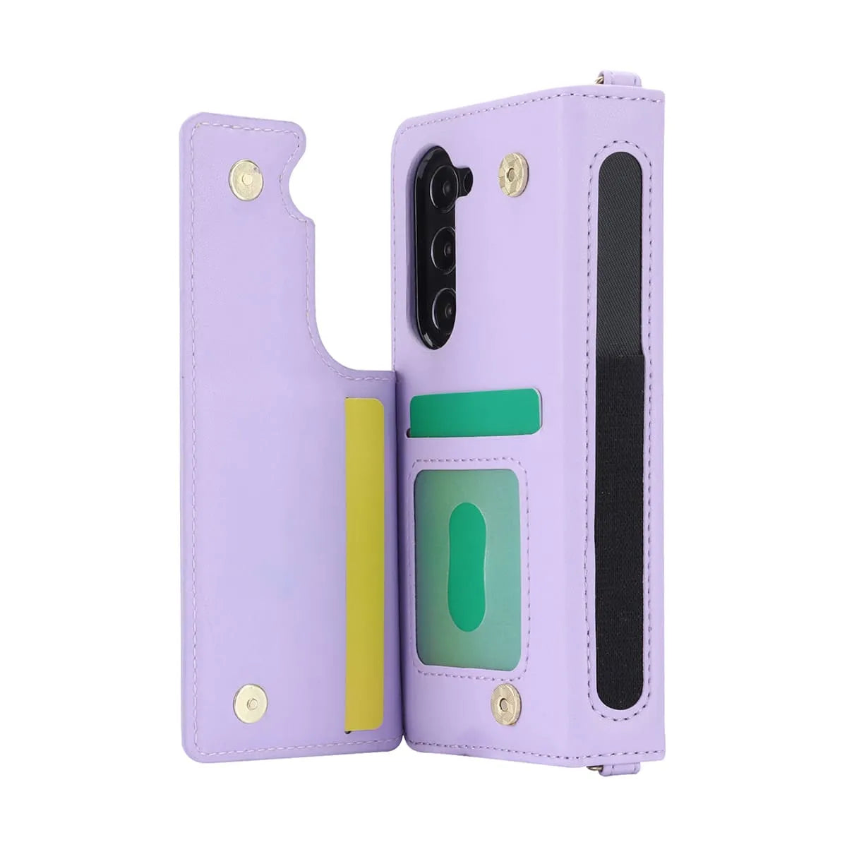 Buy Luxury Grid Leather Wallet Case for Samsung Z Fold with S Pen Holder & Crossbody Strap, SADIE at Caseles-Samsung Galaxy Z Fold 7, Black